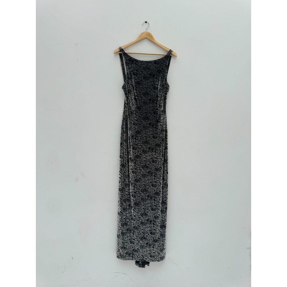Vintage Rhapsody 90s Velvet Burnout Rose Maxi Dress Sleeveless Column Gown